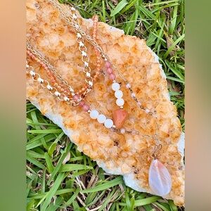 Layered Pink and Gold Beaded Necklace Set